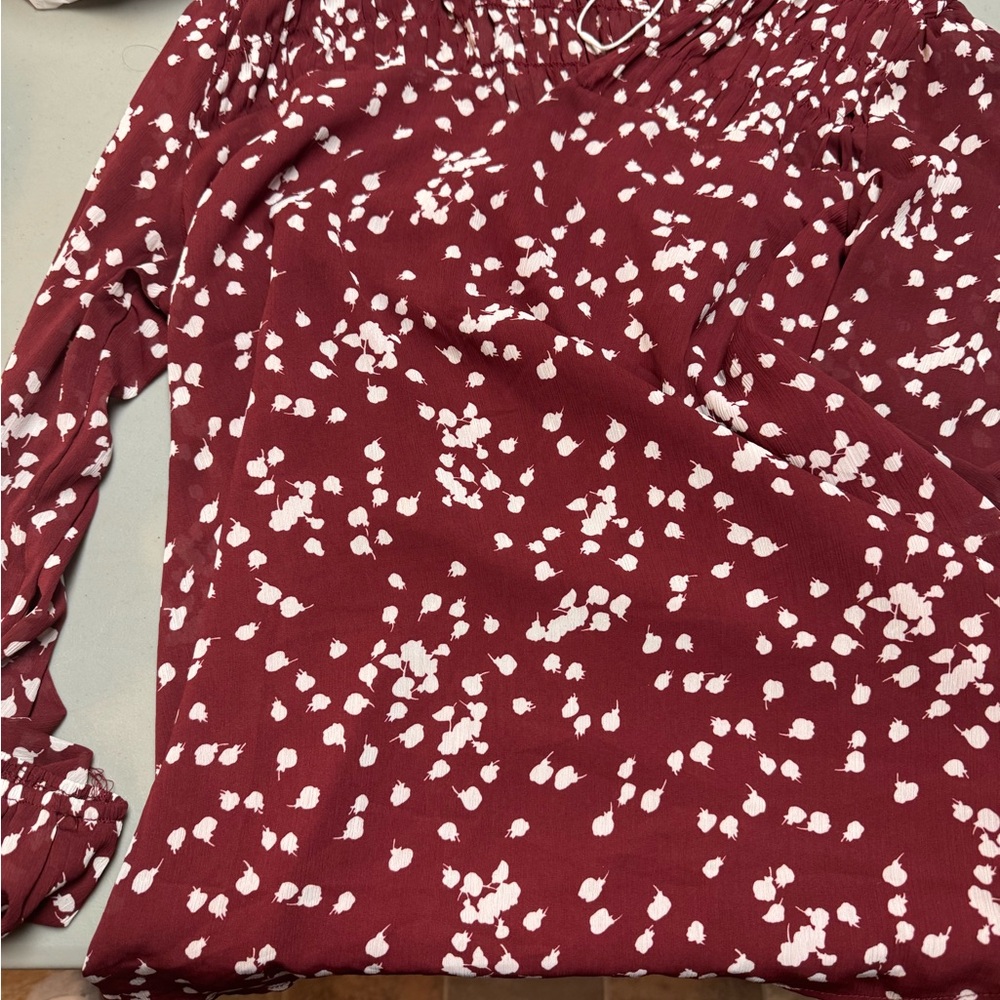 Womens Burgundy‎ Printed V-Neck Blouse